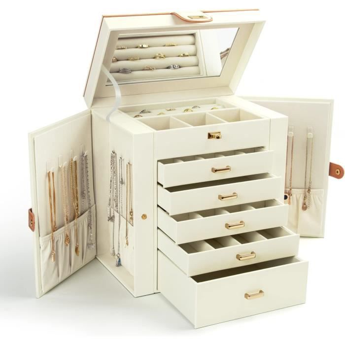 Boîte à bijoux 6 tiroirs blanc