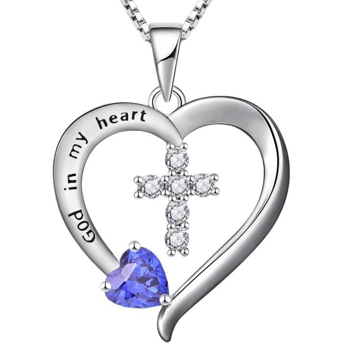 Collier Coeur Croix En Argent 925 Avec Avec 12 Pierres De Naissance collier-coeur-croix-en-argent-925-avec-avec-12-pierres-de-naissance