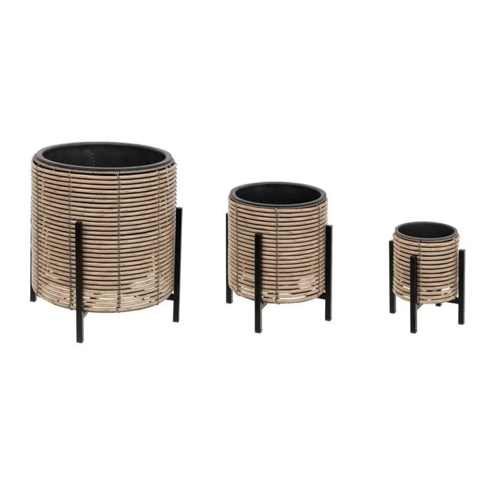 IDIMEX Lot De 3 Cache-Pots Sur Pieds NAPARI - Paniers Ronds En Jonc De Mer Naturel Pour Plantes, 3 Tailles Différentes (28 X 56, 25 X 46, 20 X 36 Cm)