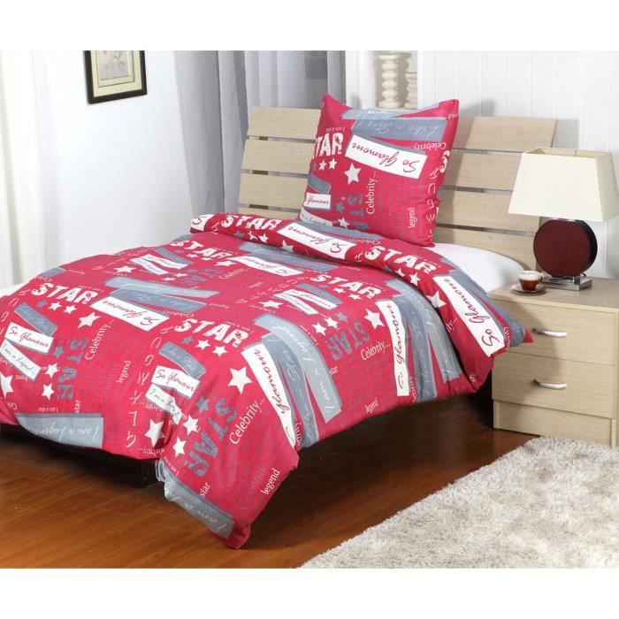 HOUSSE DE COUETTE EDEN 2 PCS 140x200cm ROUGE GRIS - Cdiscount Maison