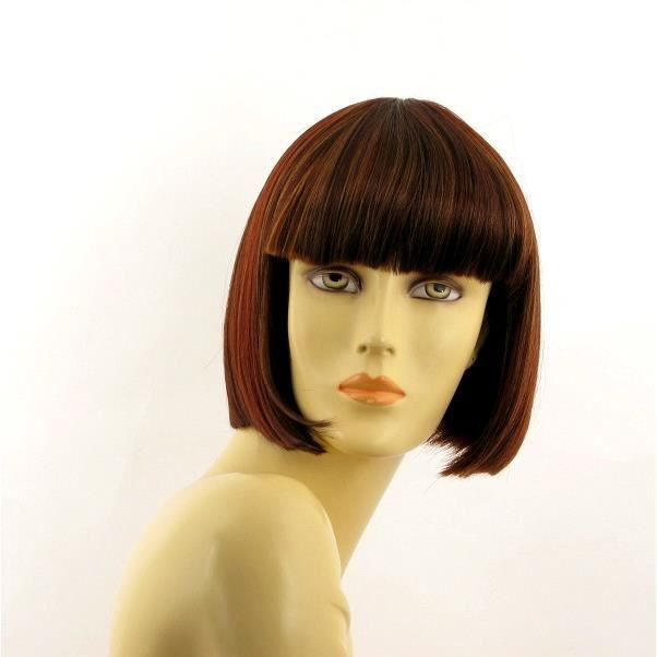 Perruque Courte Femme Châtain Méché Cuivré - Modèle ELISA 6H30 - Synthétique