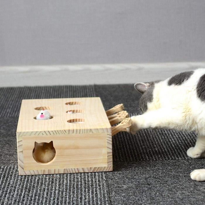 Jouet De Chasse Amusant En Bois Massif Jouet Interactif Pour Chat Avec Taupe Et Souris 5 Trous Cdiscount