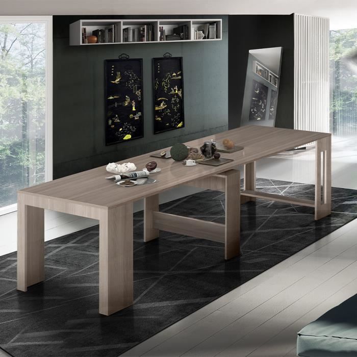 table à manger console extensible 90-300x51cm bois d'orme pratika pearl