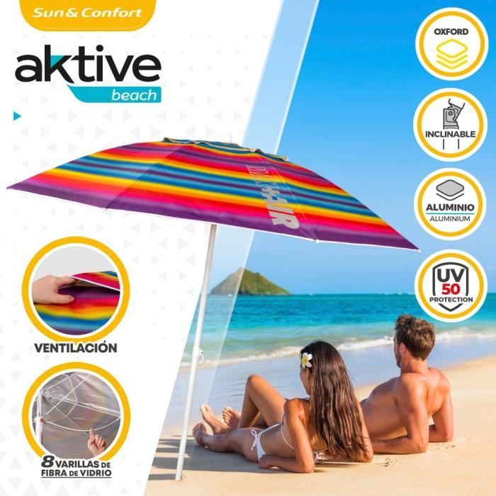 Parasol avec protection UV50 toit ventilé 200 cm multicolore Aktive Beach