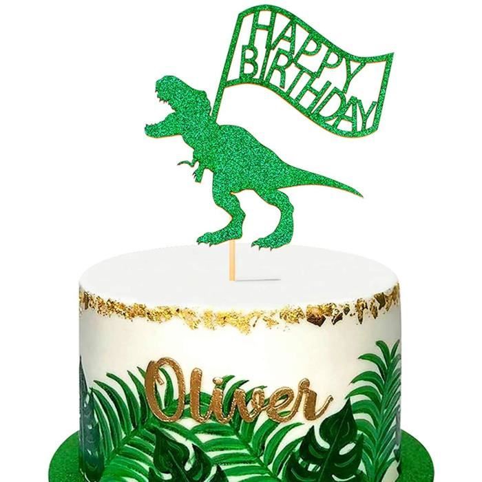 Unimall 1 Pack Dinosaure Avec Inscription Happy Birthday Decoration De Gateau Vert A Paillettes Dino Jungle Pour Fete Prena 564 Cdiscount Maison