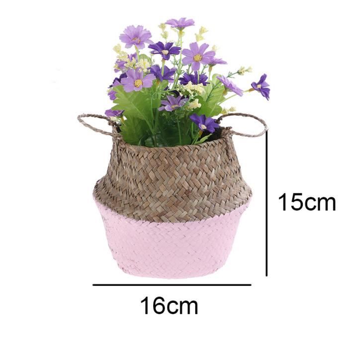 Pot De Fleurs En Paille Tissée - Design Naturel Et Couche Imperméable - Pour Plantes D'intérieur, Balcon Ou Décoration - Taille S - 7