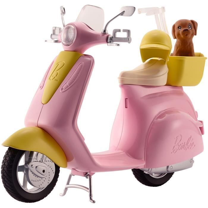 Barbie Mobilier Scooter, moto rose pour poupées, fournie avec