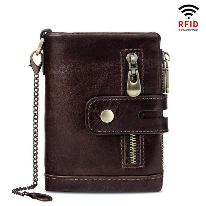 Portefeuille Homme MOMO DESIGN - Cuir Véritable Avec Protection RFID - Modèle Slim 2 Fenêtres - Boîte Cadeau En Bois Incluse - Noir