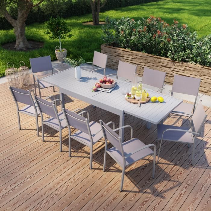 Table de jardin extensible en aluminium - AVRIL PARIS - MILO 10 - 270x90.5x75 - Gris taupe - Rectangulaire