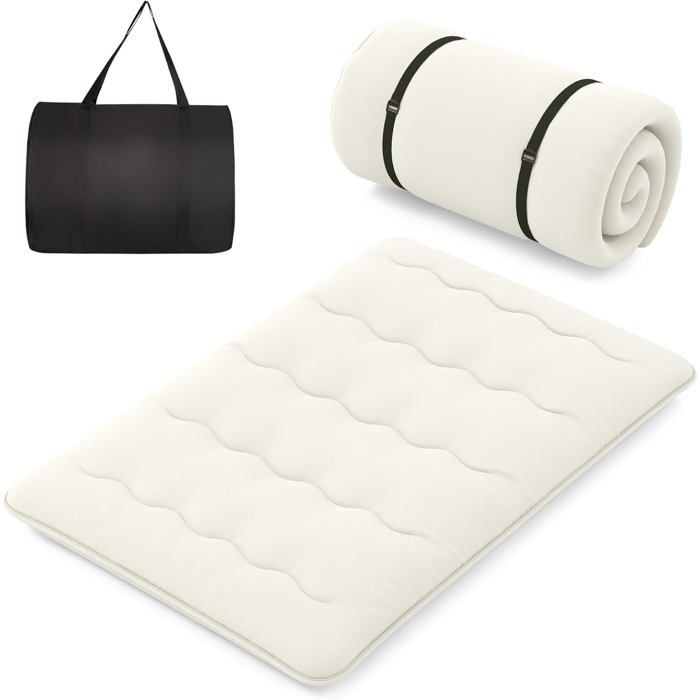 COSTWAY Matelas Futon Japonais 140x200CM - Surmatelas Amovible Matelas de Sol Pliable - Maison Camping-car Dortoir - Beige
