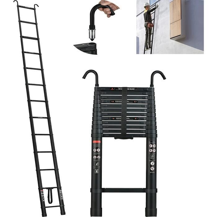 Échelle escamotable, 5 mètre échelle télescopique en Aluminium échelle de Grenier avec crochets de toit Extension Ladder