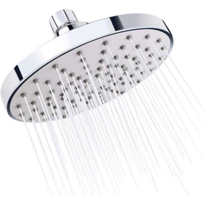 Pommeau De Douche Rond 15,2 Cm - 60 Buses Silicone Anti-calcaire, Réglable 360°, Chromé, Raccord G1/2, Pression 1-10 Kg