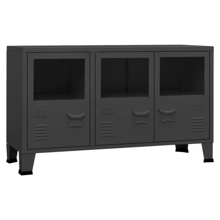 BUFFET - BAHUT - ENFILADE - BAO Buffet industriel Anthracite 105x35x62 cm Métal et verre - 7358244776780