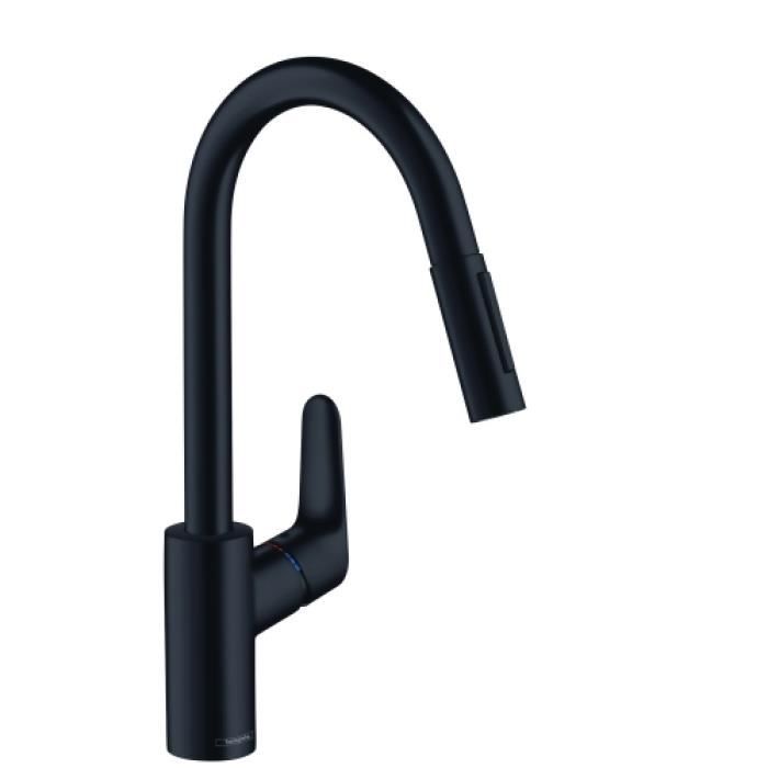 Mitigeur Evier Douchette Extractible 2 Jets Noir Focus