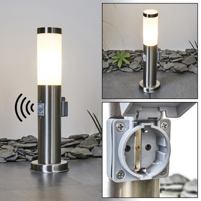 Lampe extérieur LED - HOFSTEIN - Sessa - Métal nickel mat - Abat-jour plastique blanc - Détecteur de mouvement Lampe extérieur LED - HOFSTEIN - Sessa - Métal nickel mat - Abat-jour plastique blanc - Détecteur de mouvement