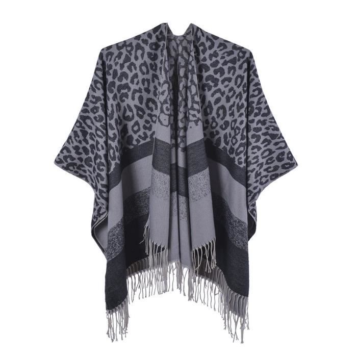 Poncho Femme Hiver Avec Franges Châle Jacquard Chaude Epais