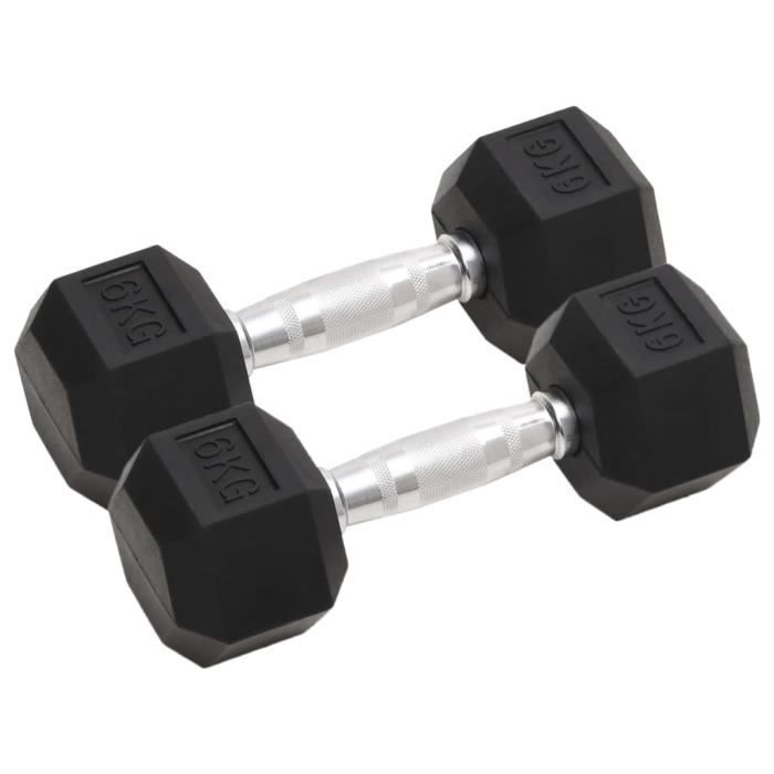 Lot De 2 Haltères En Fonte De 8 Kg Chacun – Revêtement Caoutchouc, Forme Hexagonale Antiroulis, Poignée Moletée – 16 Kg Total