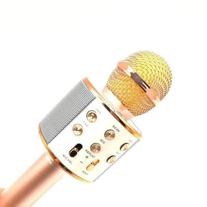 Microphone Karaoké Enfant Sans Fil Bluetooth Nevlers WS 858 - Or - Rechargeable