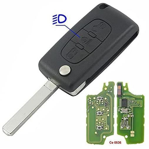 Clé Vierge 3 Bouton Phare CE0536 à Programmer pour Peugeot 207 307 308 CC SW Citroën C1/C2/C3/C4/C5/C8 C4 Picasso Xsara Lame 7mm
