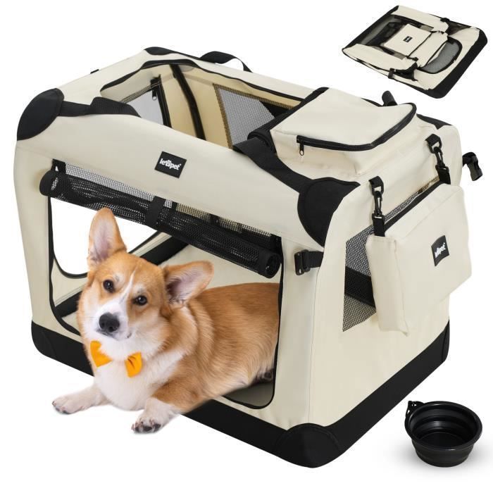 Meilleurs prix pour Leopet® Sac De Transport Pour Chiens - Gamelle, Pliable, Respirant, Taille M, Beige - Bagage, Panier Pour Animal De Compagnie, Voyage