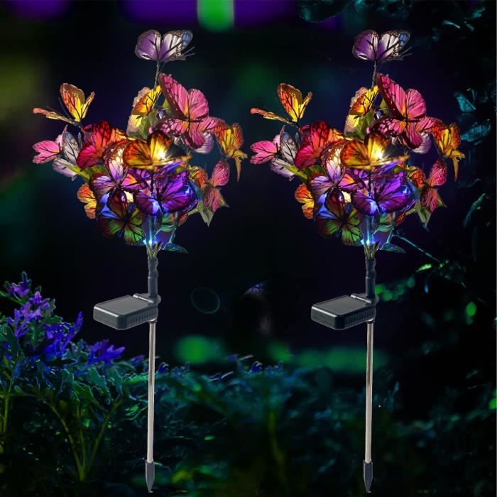 Leytn® 2PCS Lampe Solaire Extérieur Papillon Lampe de Jardin Etanche pour Décoration Allée Cour Patio Fête