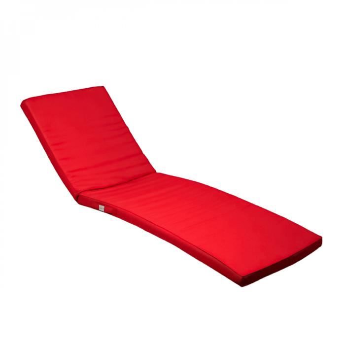 Coussin déhoussable pour bain de soleil, transat - 183 x 60 cm - Rouge - Linxor