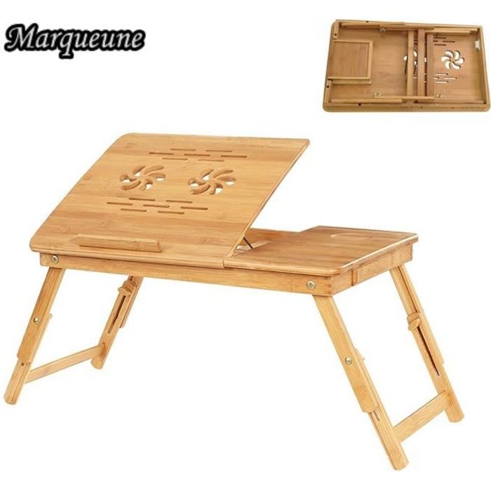 Support Ordinateur Portable, Plateau de lit, Table de lit Pliable avec  Porte Gobelet Bureau Petit déjeuner réglable et Portable pour Tablette  60x40x28cm (Bois)