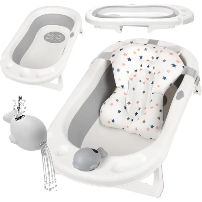 Baignoire Bébé Pliable Avec Thermomètre Digital - 0 à 24 Mois, Grise