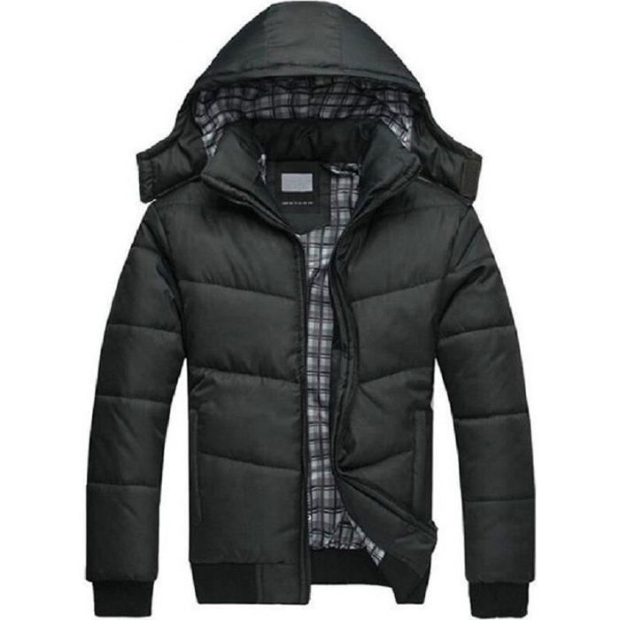 Veste doudoune à capuche Homme parka manteaux veston d’hiver noir