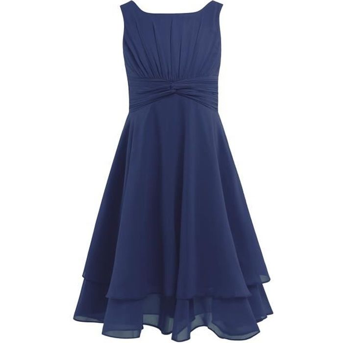 Robe Ete Fille Enfant Robe de Princesse Robe de Soiree Mariage Demoiselle D Honneur Robe Anniversaire Robe Fille Ceremonie 4 14 Ans Bleu fonce Cdiscount Pret a Porter