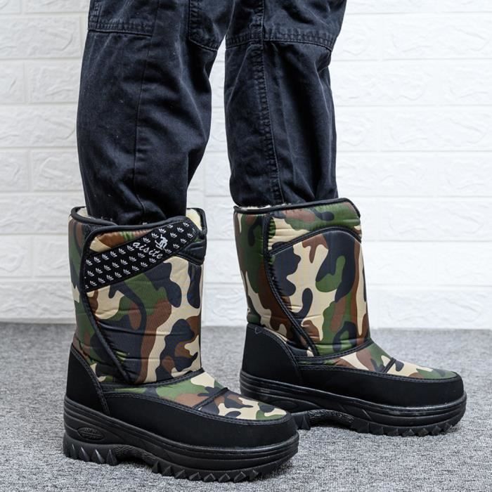 Chaussures Hommes Bottes D'Hiver Neige Bottes Boots Doublure Chaude Camouflage NEUF 