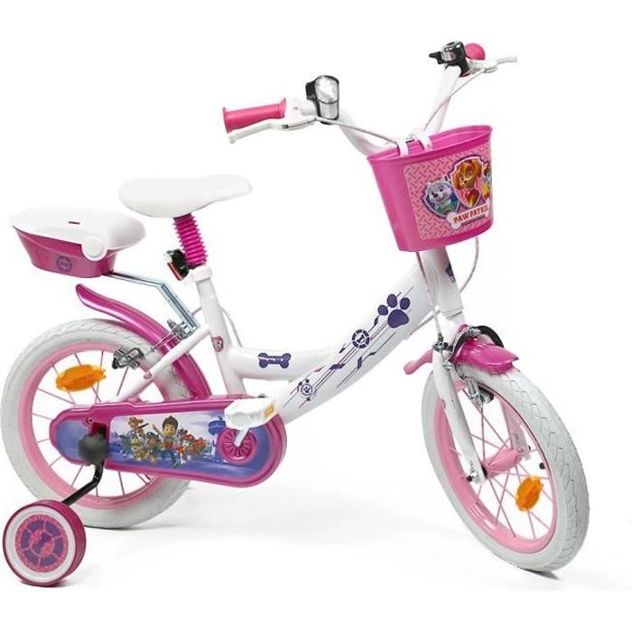 Velo 14 PAT PATROUILLE FILLE STELLA equipe de 2 freins 2 stabilisateurs panier avant coffre arriere et pneus gonflables. Cdiscount Sport