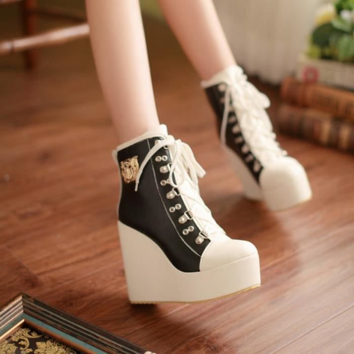 Escarpin compens noir pour femme JS chaussures d contract es