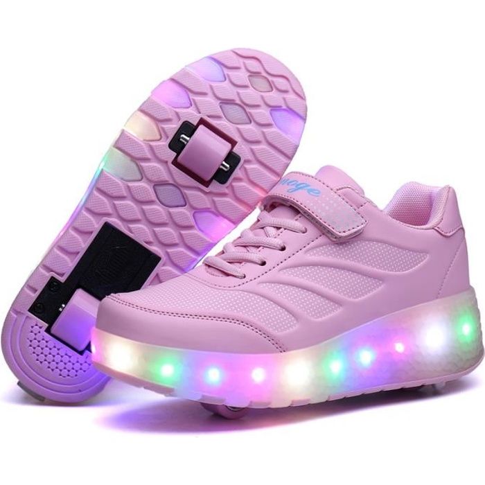Super kids Enfants LED Chaussures avec roulettes LED Lumières Clignotante Patins à roulettes Fille Garçon Chaussures de Skateboard Outdoor Gymnastique Mode Baskets avec Roues et USB Rechargeable