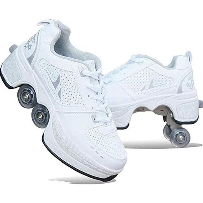 Patins a roulettes Multifonction 2 en 1 Automatiques Retractables Blanc Loisir