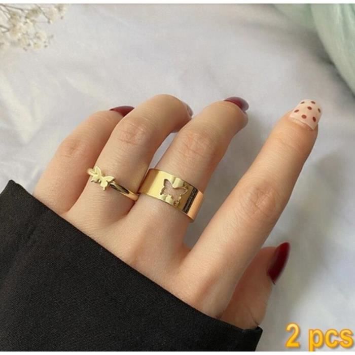 Bague anneau couple homme femme acier bords couleur or jaune tournante