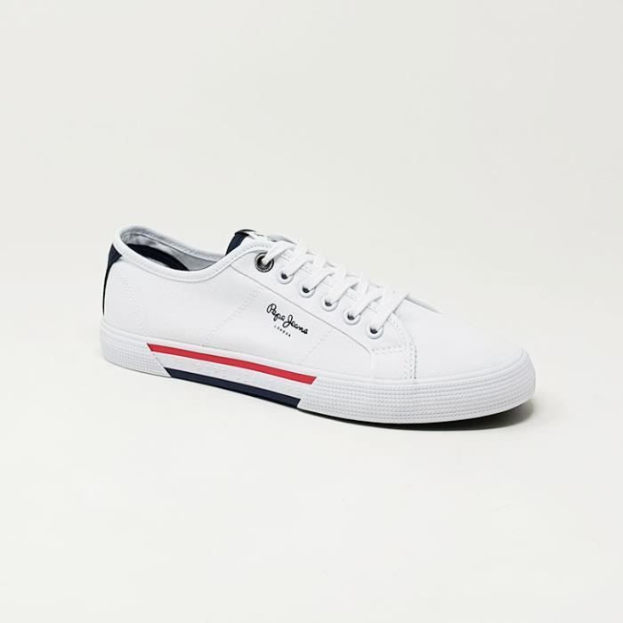 Basket homme PEPE JEANS CS Brady Basic Blanc Textile Lacets