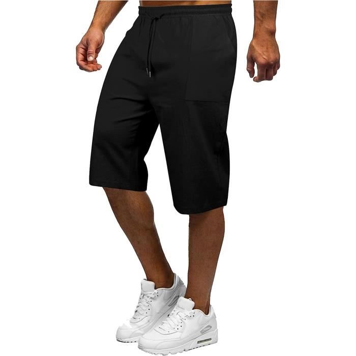 Shorts et Bermuda Homme 3 4 Long Pantacourt Court Homme t Coton Lin Short Taille Elastique noir noir