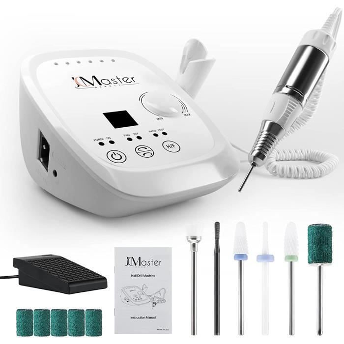 Ponceuse Ongles Professionnelle 35000 RPM Avec 6 Embouts Et LED | Pour Pro Et Maison - Blanche électrique