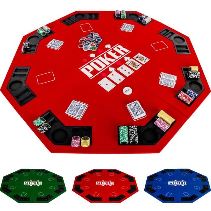 POKEO Plateau de Poker octogonal 8 Joueurs Rouge