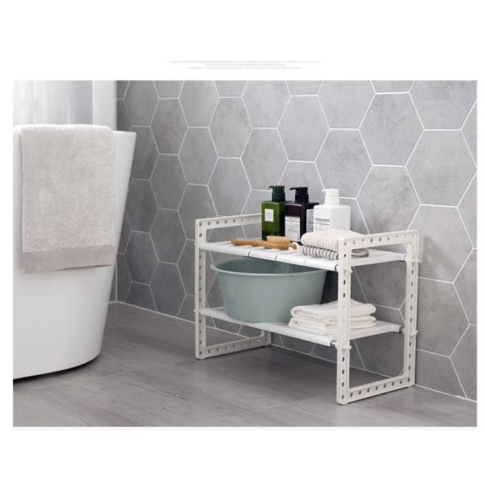 Étagère de Rangement sous Évier - Acier Inoxydable et Plastique PP - Rack Extensible Organisateur - Blanc
