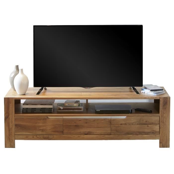 meuble tv coloris chene massif en bois l 160 x p