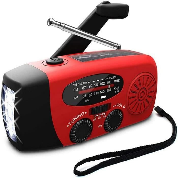 Radio Solaire De Secours Portable AM/FM/SW Avec Lampe Torche, Powerbank 2000mAh Et Manivelle - Pour Camping, Urgences