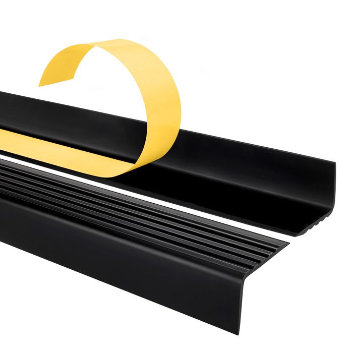 1,3m profilé d'escalier nez de marche adhésif antidérapant PVC noir ND, 40 x 25 mm