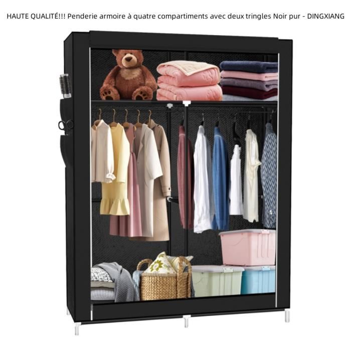 Penderie armoire à quatre compartiments avec deux tringles Noir pur 108 x 45 x 170 cm - QUIIENCLEE