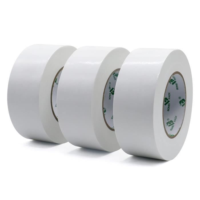 Ruban Adhésif Toilé Blanc - Lot De 3 Rouleaux 50 Mm X 27,4 M - Forte Adhérence, Résistant, Facile à Déchirer - Pour Réparations, Bricolage