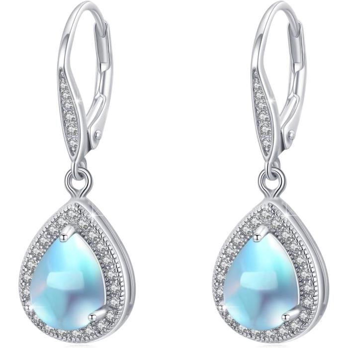 Boucles D'oreilles Créoles Cai En Argent 925 Avec Aigue-marine - Diamètre 15mm - Neuf Avec Coffret Cadeau