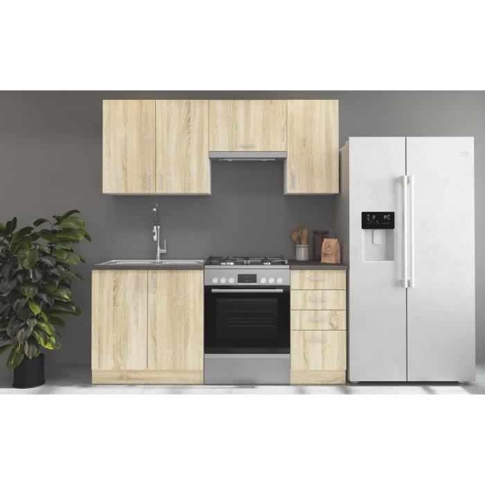 SARA Cuisine complète modulable - 5 éléments - Décor chêne sonoma - L 180 cm - Plan de travail non inclus