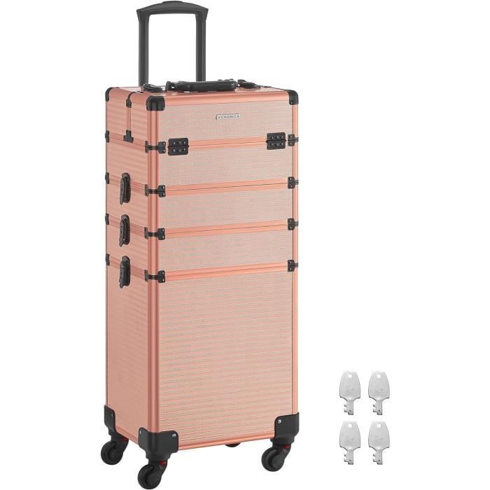 Valise de Maquillage Professionnel 4 en 1 SONGMICS XXL Verrouillable Roulettes a 360 Dore Champagne