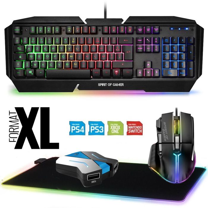 Spirit Of Gamer Pack Gaming Clavier Souris Convertisseur Tapis LED pour Switch